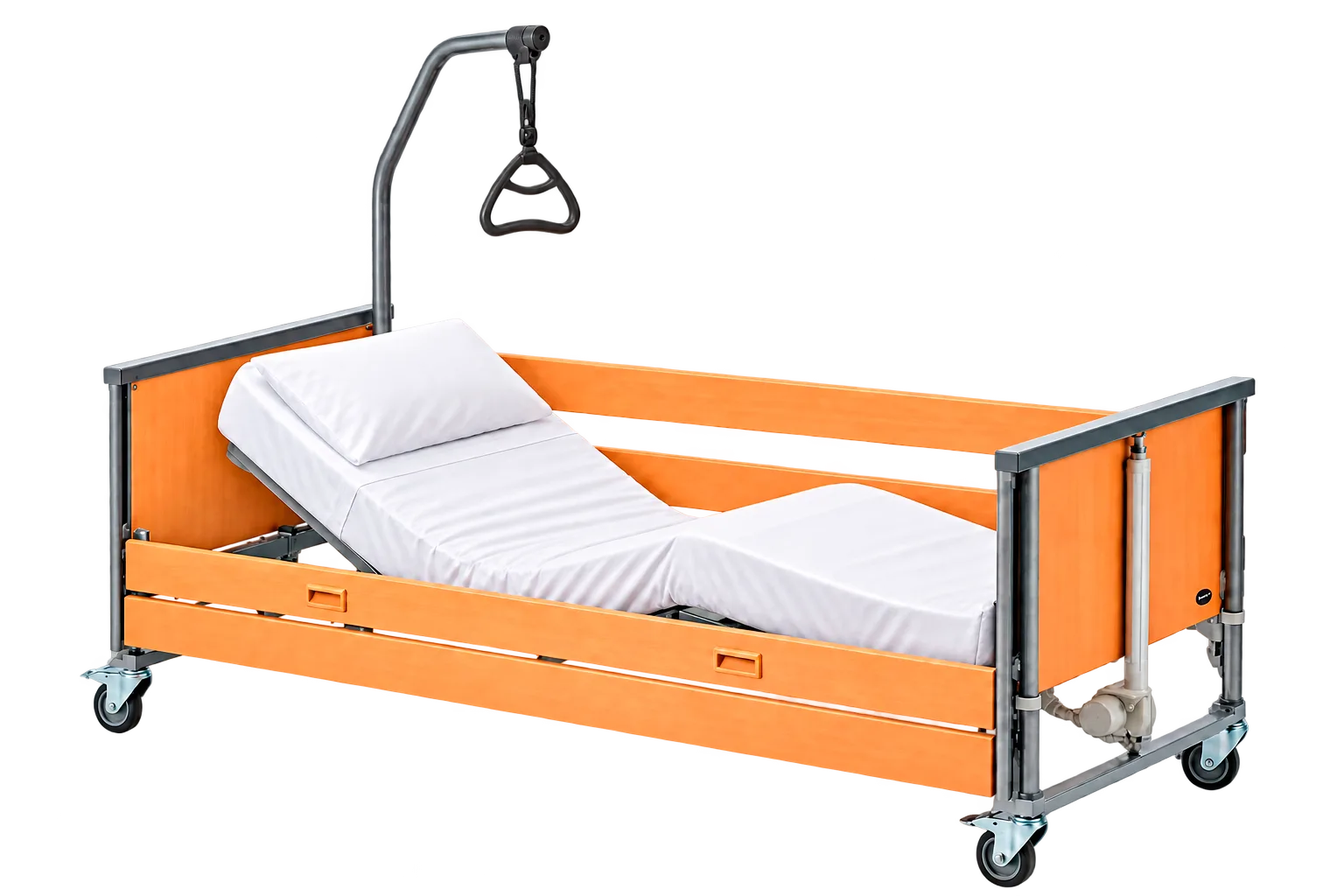 Cama articulada elétrica de elevação, com grades laterais e pendural